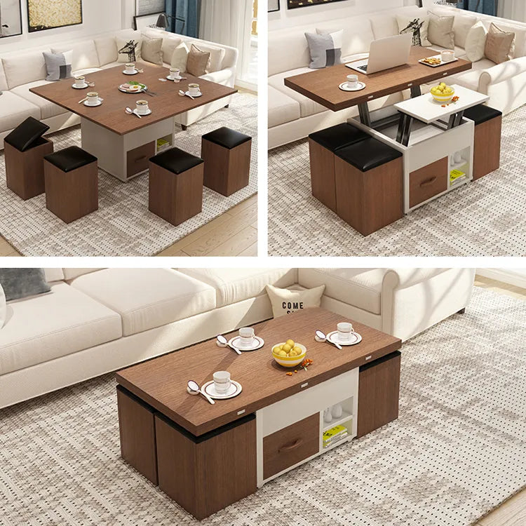 Modern Solid Wood Tea Table with Synthetic Leather Accents - Perfect for Stylish Living Rooms fcx-2588
