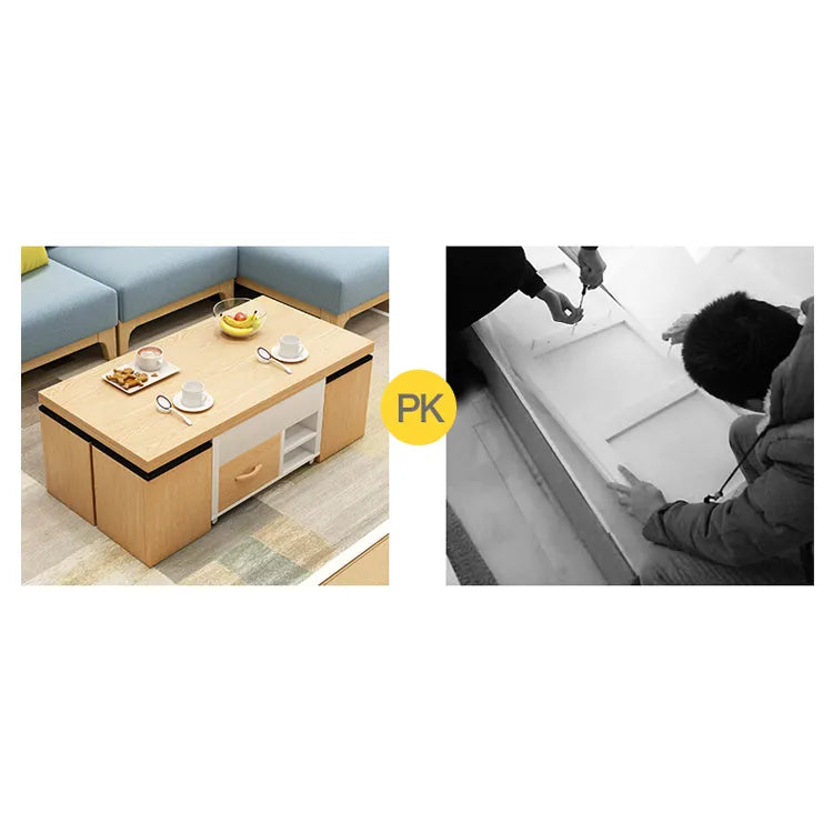 Modern Solid Wood Tea Table with Synthetic Leather Accents - Perfect for Stylish Living Rooms fcx-2588