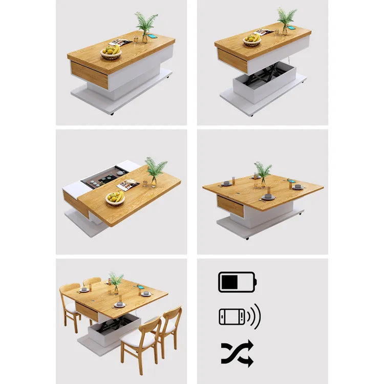 Modern Wooden Tea Table with Storage and Adjustable Height for Living Room fcx-2592
