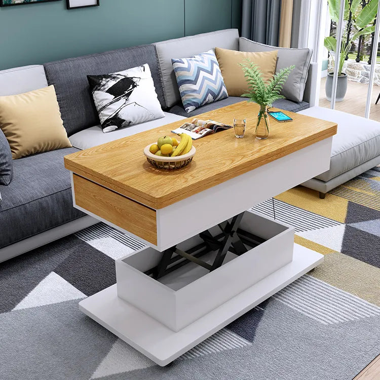 Modern Wooden Tea Table with Storage and Adjustable Height for Living Room fcx-2592