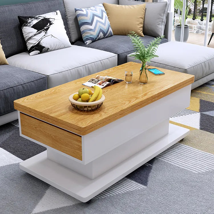Modern Wooden Tea Table with Storage and Adjustable Height for Living Room fcx-2592