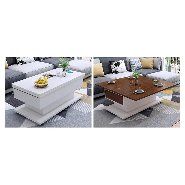 Modern Wooden Tea Table with Storage and Adjustable Height for Living Room fcx-2592