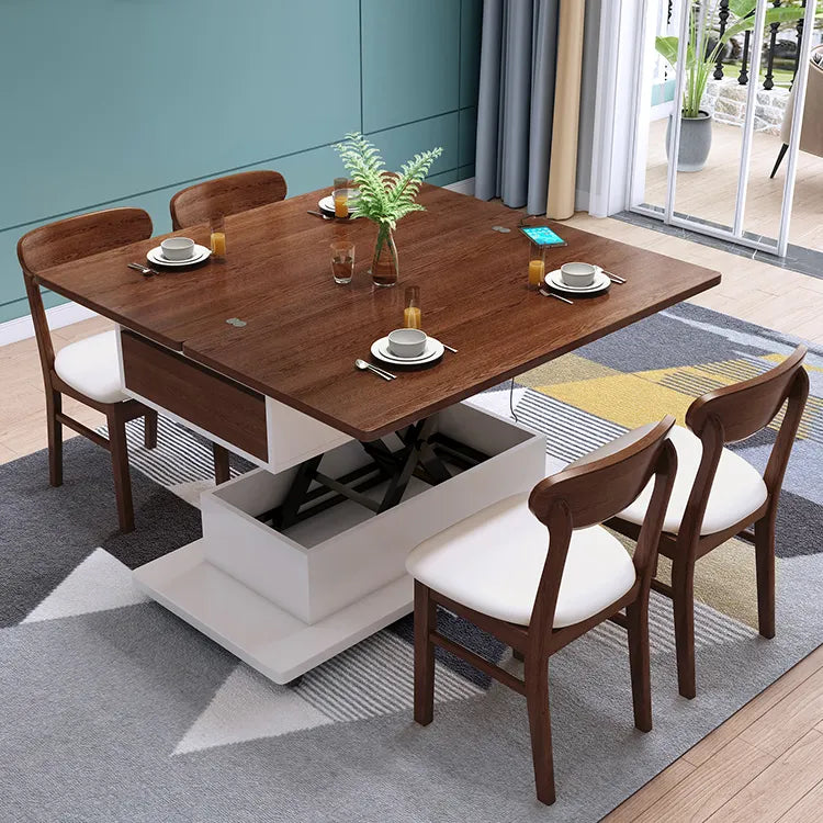 Modern Wooden Tea Table with Storage and Adjustable Height for Living Room fcx-2592