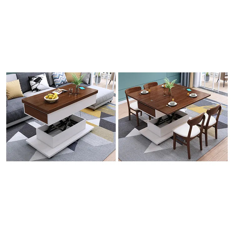 Modern Wooden Tea Table with Storage and Adjustable Height for Living Room fcx-2592