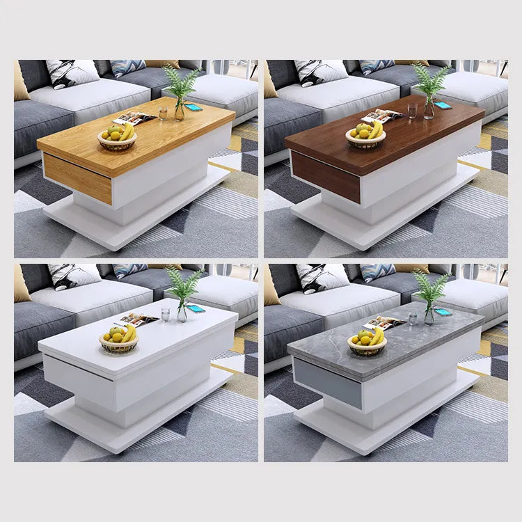 Modern Wooden Tea Table with Storage and Adjustable Height for Living Room fcx-2592