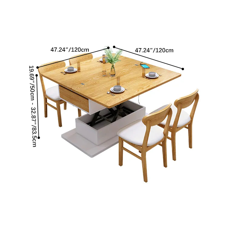 Modern Wooden Tea Table with Storage and Adjustable Height for Living Room fcx-2592