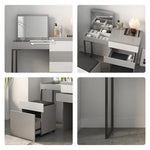 Sleek Glass Makeup Table with Synthetic Leather Stool – Modern Vanity Set for Elegant Spaces fcx-2594