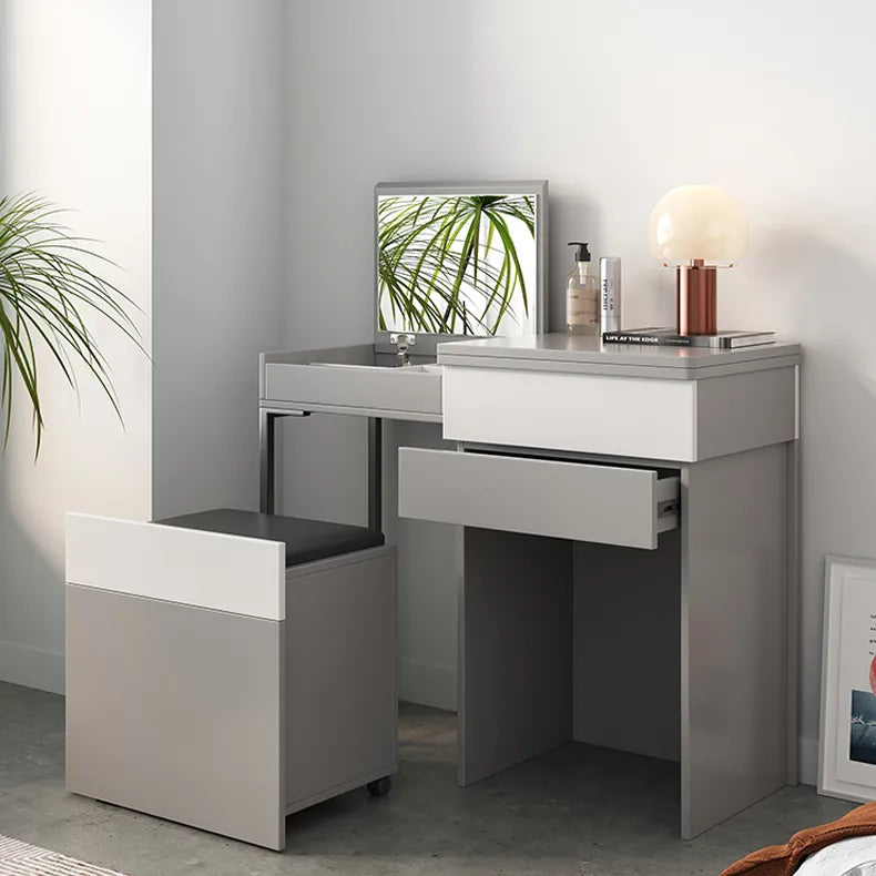 Sleek Glass Makeup Table with Synthetic Leather Stool – Modern Vanity Set for Elegant Spaces fcx-2594