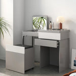 Sleek Glass Makeup Table with Synthetic Leather Stool – Modern Vanity Set for Elegant Spaces fcx-2594