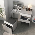 Sleek Glass Makeup Table with Synthetic Leather Stool – Modern Vanity Set for Elegant Spaces fcx-2594