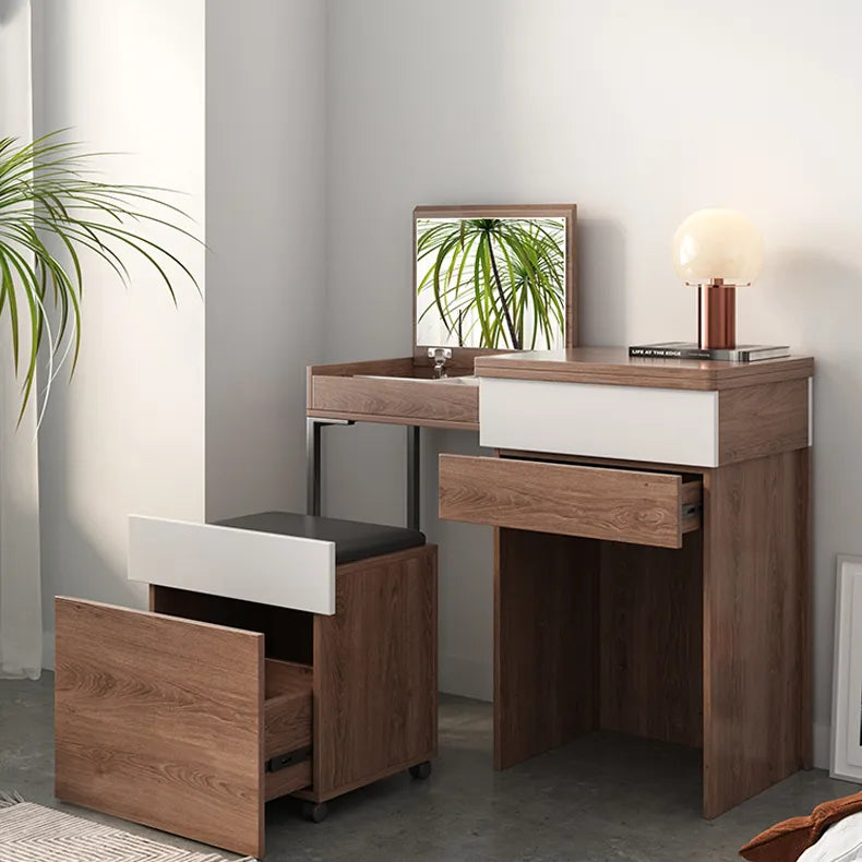 Sleek Glass Makeup Table with Synthetic Leather Stool – Modern Vanity Set for Elegant Spaces fcx-2594