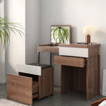 Sleek Glass Makeup Table with Synthetic Leather Stool – Modern Vanity Set for Elegant Spaces fcx-2594