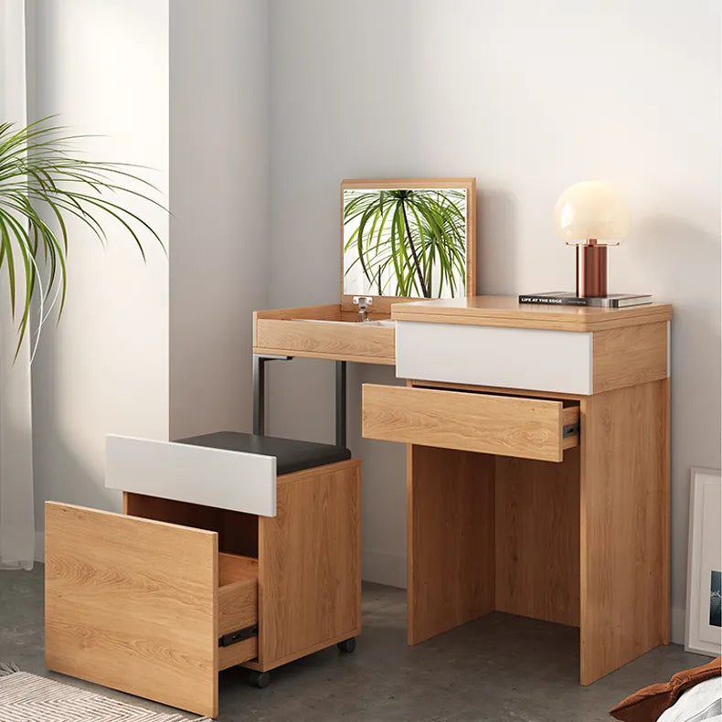 Sleek Glass Makeup Table with Synthetic Leather Stool – Modern Vanity Set for Elegant Spaces fcx-2594