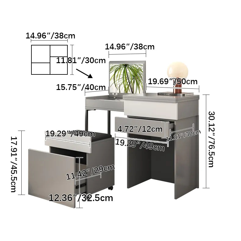 Sleek Glass Makeup Table with Synthetic Leather Stool – Modern Vanity Set for Elegant Spaces fcx-2594