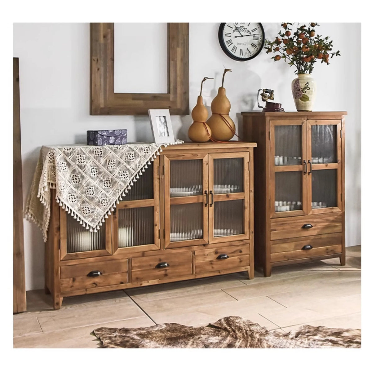 Stylish Chinese Fir and Glass Cabinet for Elegant Home Decor fczym-2305