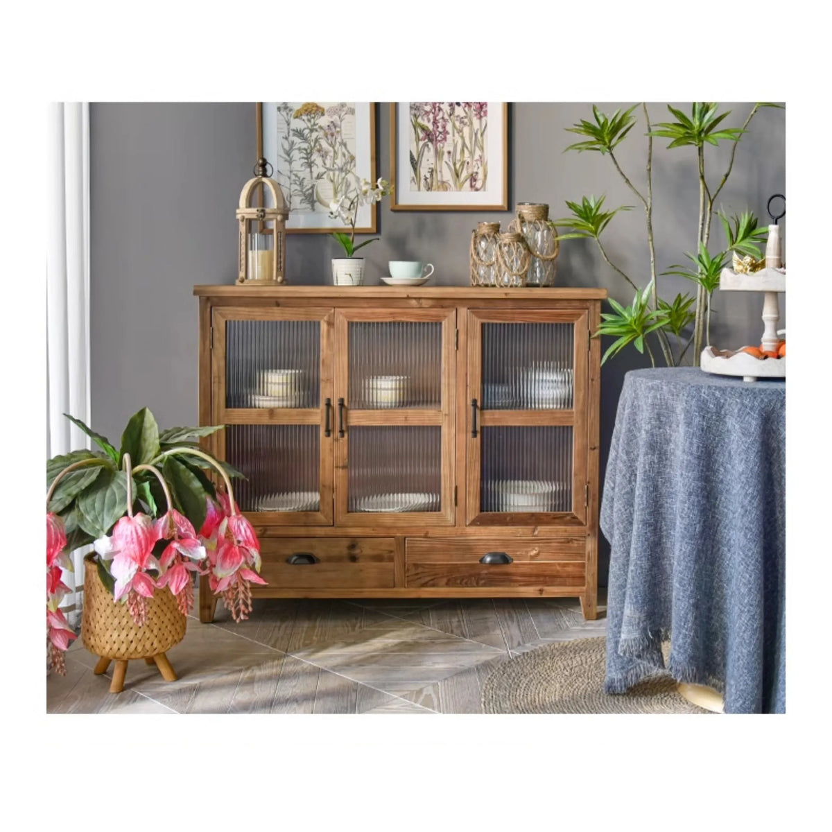 Stylish Chinese Fir and Glass Cabinet for Elegant Home Decor fczym-2305