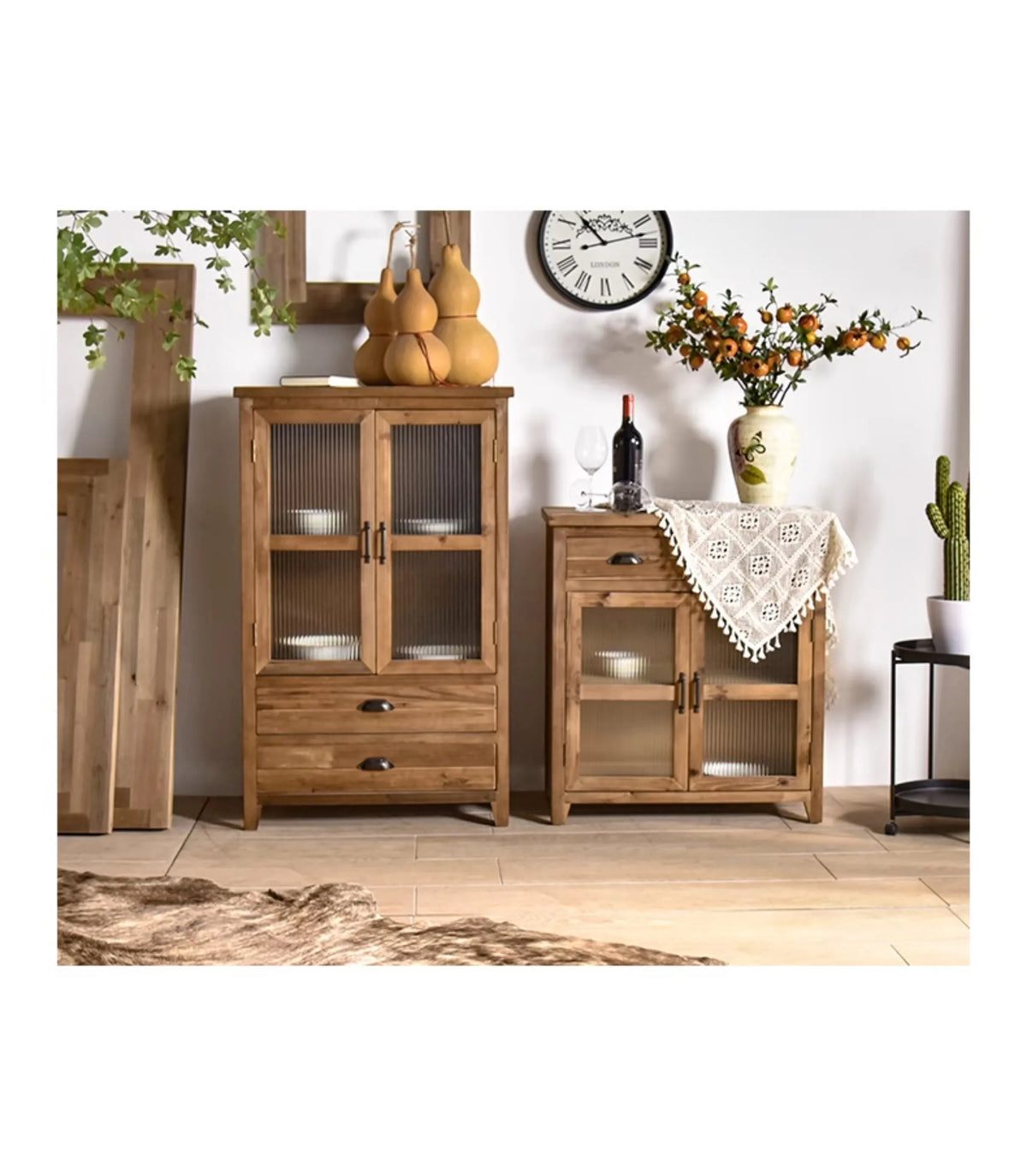 Stylish Chinese Fir and Glass Cabinet for Elegant Home Decor fczym-2305