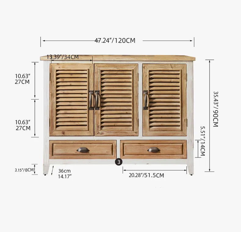 Rustic Wooden Cabinet with Shutter Doors - Chinese Fir Storage Solution fczym-2316