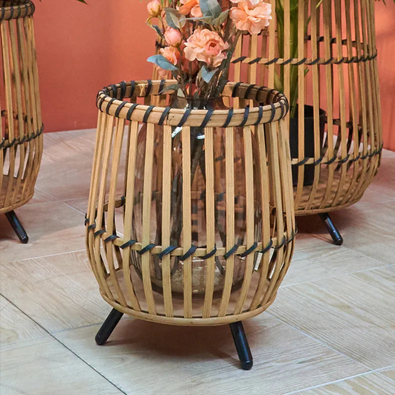 Stylish Rattan Weaving Solid Wood Storage Rack for Indoor Decor fczym-2317