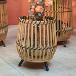 Stylish Rattan Weaving Solid Wood Storage Rack for Indoor Decor fczym-2317