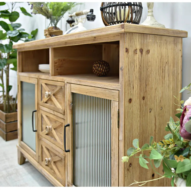 Rustic Wooden Cabinet with Glass Doors for Elegant Home Décor fczym-2333