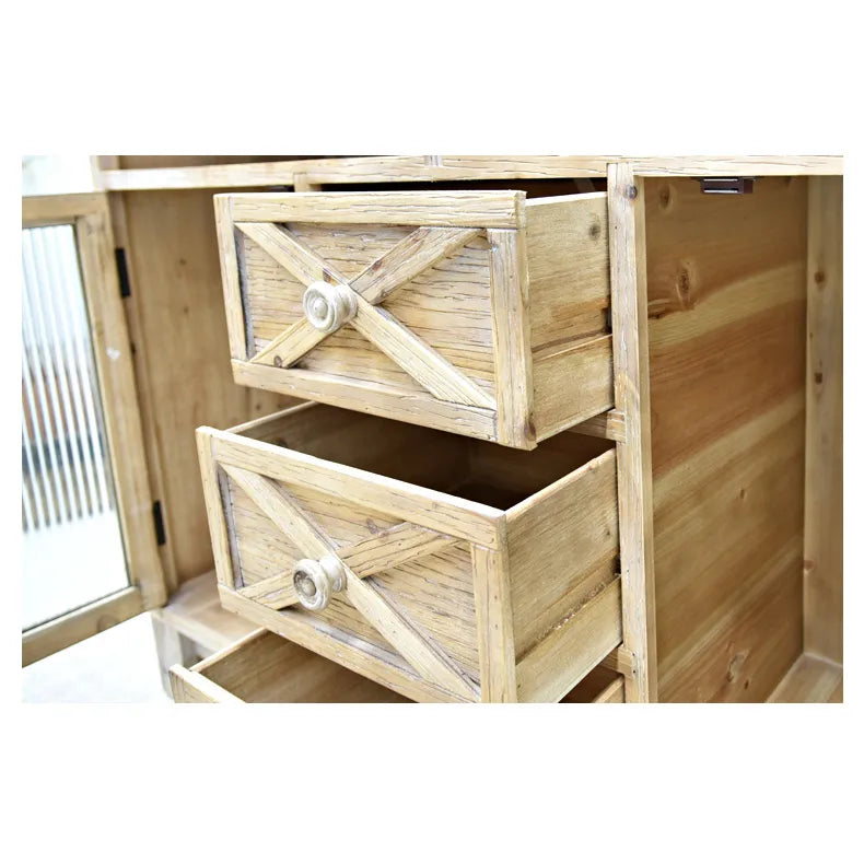 Rustic Wooden Cabinet with Glass Doors for Elegant Home Décor fczym-2333