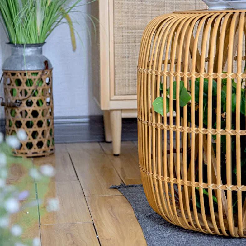 Modern Rattan Weaving Tea Table with Tempered Glass Top – Stylish and Functional Furniture Piece fczym-2339