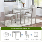 5 Piece Wooden Dining Table Set, Kitchen Table Set with a Square Table and 4 Upholstered Chairs, Wooden Dining Room Table with Crystal Decoration and Chairs Set for Kitchen, Dining Room, Silver grey W1998S00042-djyc