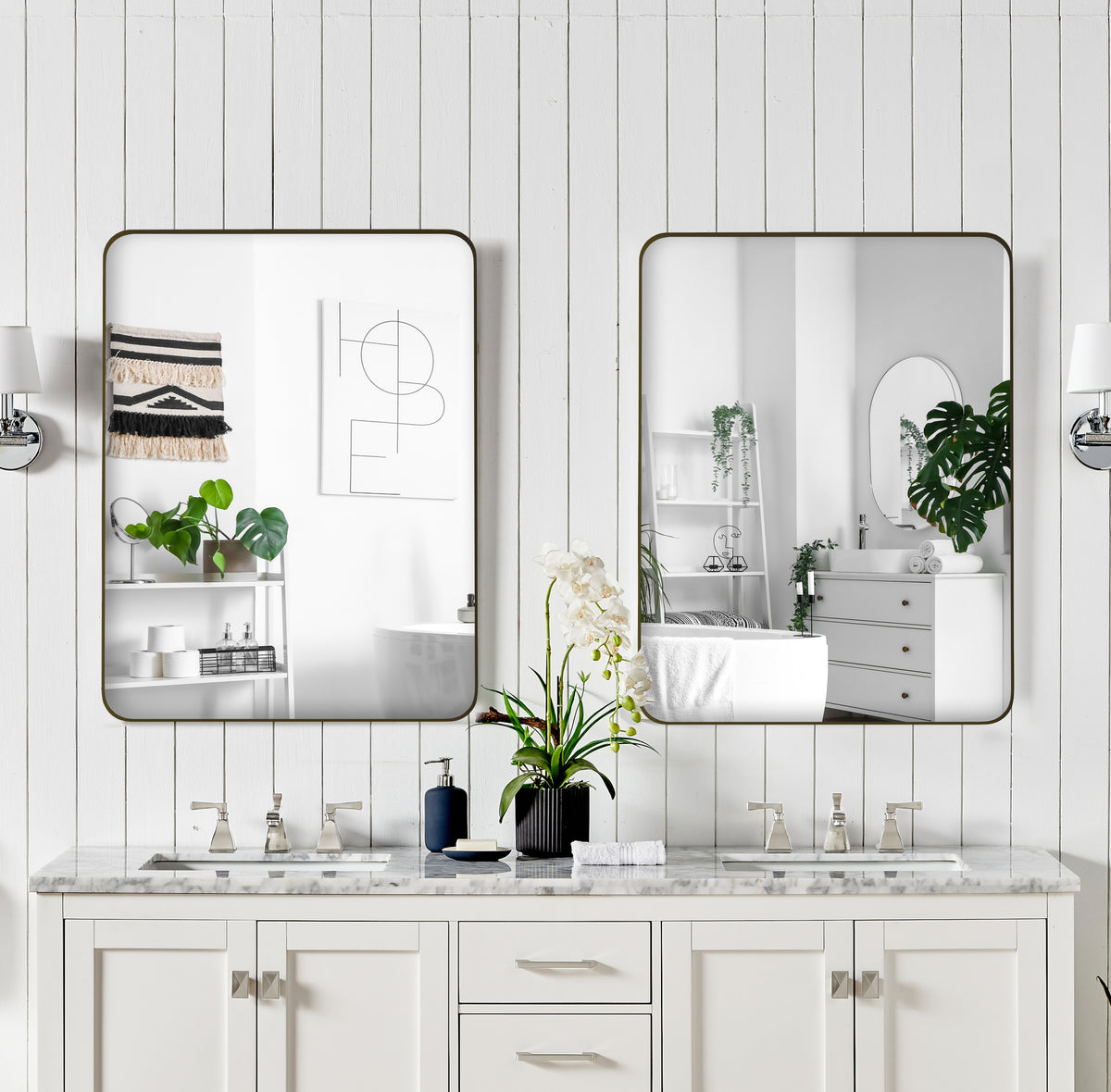 Wall Mirror 24x36 Inch Black Rectangular Mirror Metal Framed Mirror Vanity Mirror Dressing Mirror, for Bathroom, Living Room, Bedroom Wall Decor W1435P151589-djyc
