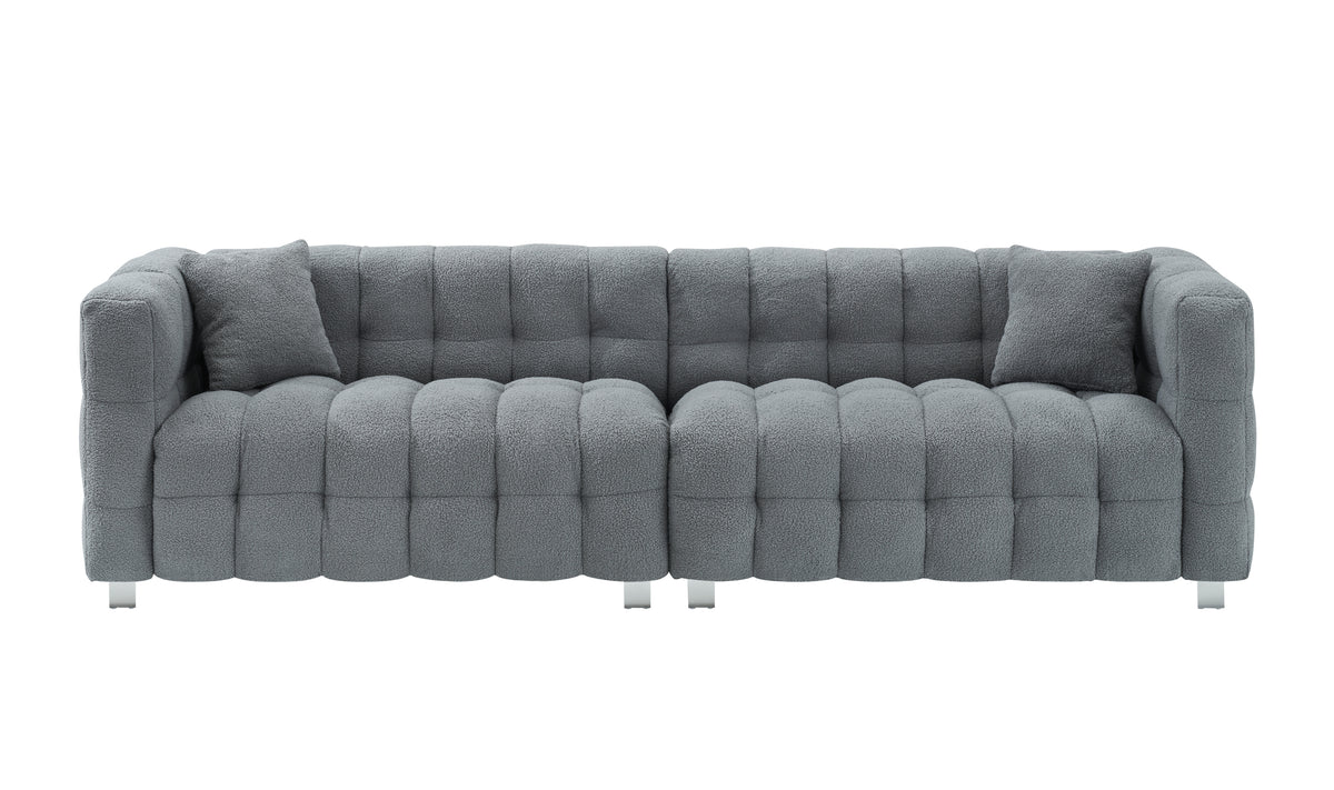 Elegant 102-Inch Gray Teddy Velvet Sofa for Living Room, Bedroom, or Apartment - Comes with Two Throw Pillows and Sturdy Hardware Feet for Enhanced Support W1278S00022-djyc