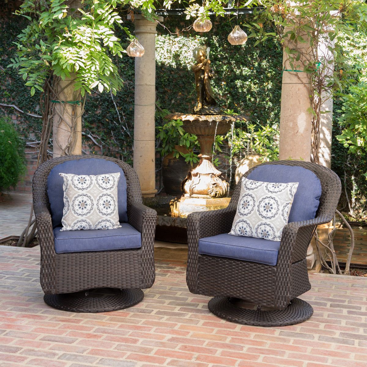 Swivel and Rock Outdoor Club Chair Set – Ultimate Comfort with Rattan & Iron Construction (Set of 2) 61516.00DBRN-djyc