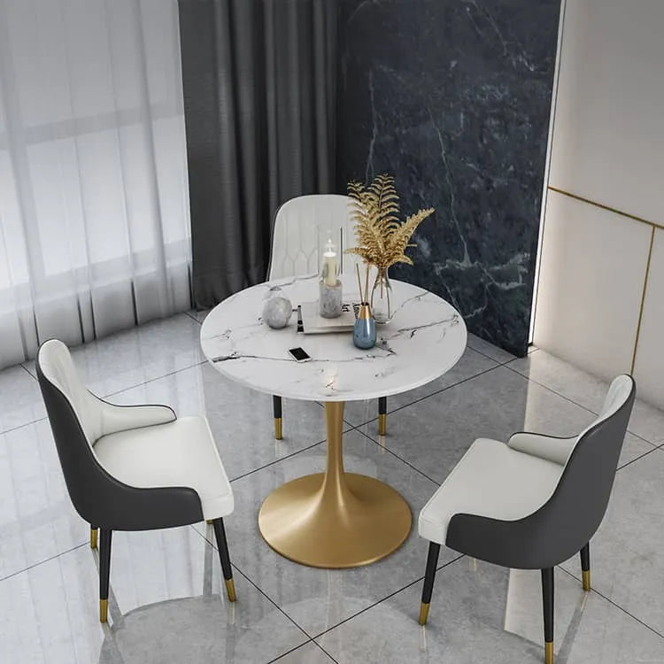 Stylish Round Dining Table with Sintered Stone and Faux Leather for Modern Homes fdfh-2216