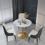Stylish Round Dining Table with Sintered Stone and Faux Leather for Modern Homes fdfh-2216