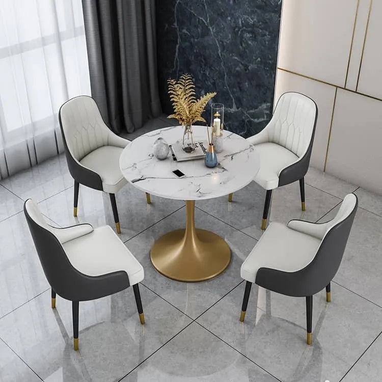 Stylish Round Dining Table with Sintered Stone and Faux Leather for Modern Homes fdfh-2216