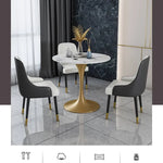 Stylish Round Dining Table with Sintered Stone and Faux Leather for Modern Homes fdfh-2216