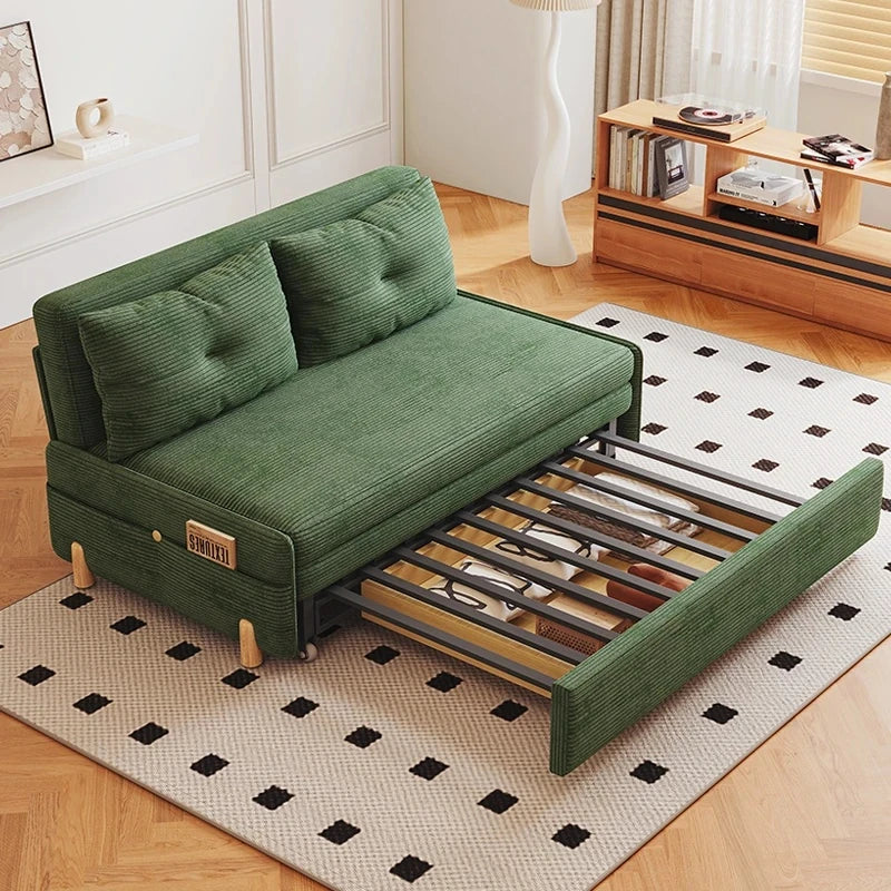 Stylish Solid Wood Corduroy Sofa in Elegant Green - Perfect for Modern Living Rooms fdh-3110