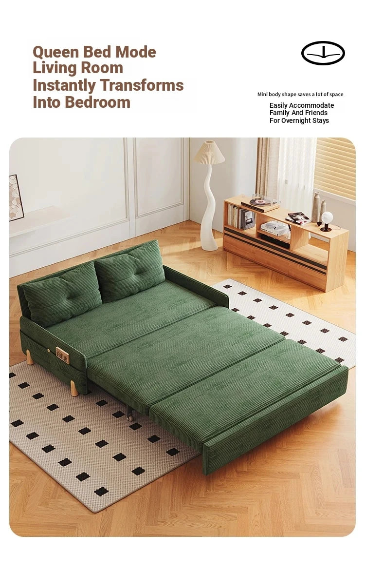 Stylish Solid Wood Corduroy Sofa in Elegant Green - Perfect for Modern Living Rooms fdh-3110