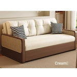 Stylish Solid Wood Sofa with Corduroy Cushions and Rattan Accents - Perfect for Modern Living Rooms fdh-3111