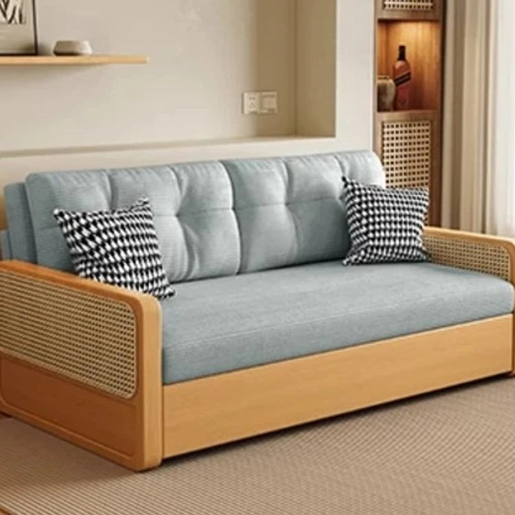 Stylish Solid Wood Sofa with Corduroy Cushions and Rattan Accents - Perfect for Modern Living Rooms fdh-3111