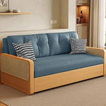 Stylish Solid Wood Sofa with Corduroy Cushions and Rattan Accents - Perfect for Modern Living Rooms fdh-3111
