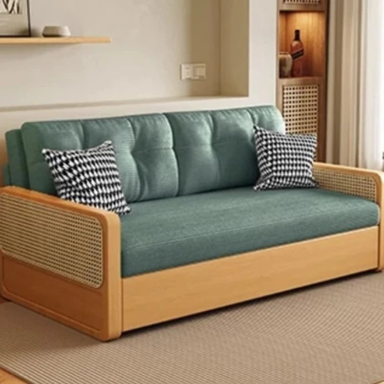 Stylish Solid Wood Sofa with Corduroy Cushions and Rattan Accents - Perfect for Modern Living Rooms fdh-3111
