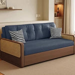 Stylish Solid Wood Sofa with Corduroy Cushions and Rattan Accents - Perfect for Modern Living Rooms fdh-3111
