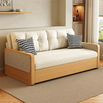 Stylish Solid Wood Sofa with Corduroy Cushions and Rattan Accents - Perfect for Modern Living Rooms fdh-3111