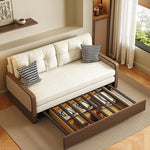 Stylish Solid Wood Sofa with Corduroy Cushions and Rattan Accents - Perfect for Modern Living Rooms fdh-3111