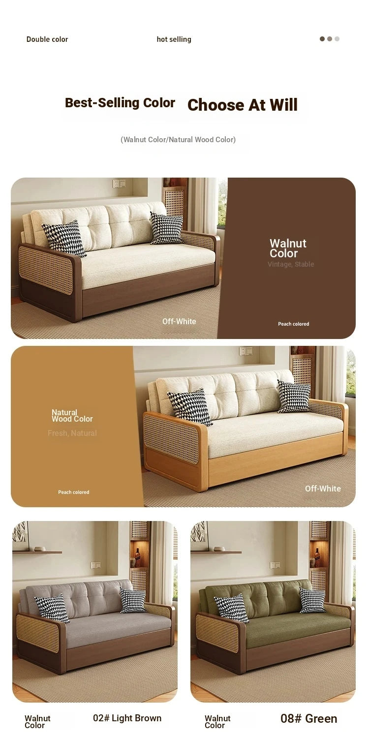 Stylish Solid Wood Sofa with Corduroy Cushions and Rattan Accents - Perfect for Modern Living Rooms fdh-3111