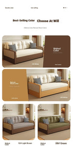 Stylish Solid Wood Sofa with Corduroy Cushions and Rattan Accents - Perfect for Modern Living Rooms fdh-3111