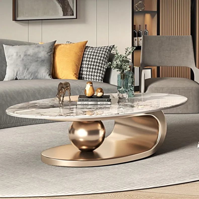 Luxurious Ceramic Sintered Stone Tea Table with Stainless Steel Base - Modern Elegance for Your Living Room fdl-2595