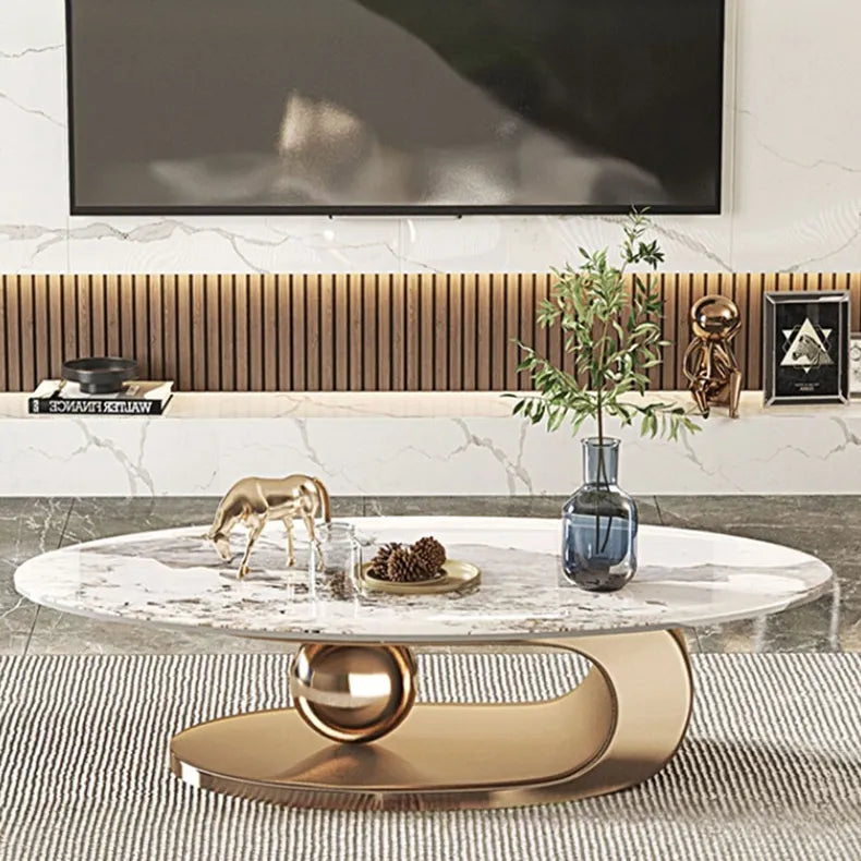 Luxurious Ceramic Sintered Stone Tea Table with Stainless Steel Base - Modern Elegance for Your Living Room fdl-2595