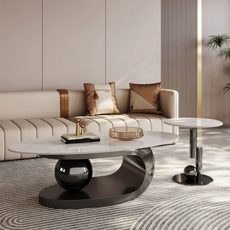 Luxurious Ceramic Sintered Stone Tea Table with Stainless Steel Base - Modern Elegance for Your Living Room fdl-2595