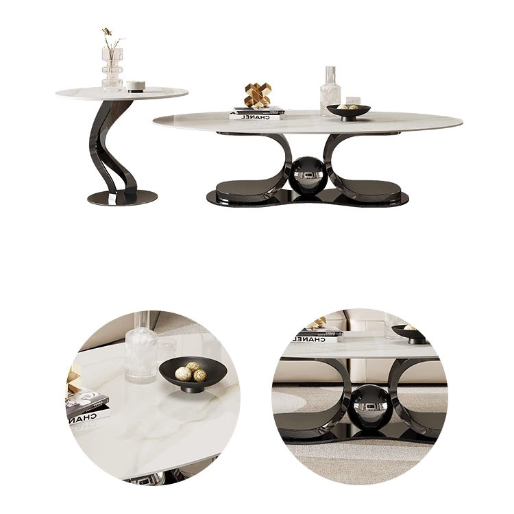 Sleek Modern Tea Table - Sintered Stone & Stainless Steel for Elegant Living Rooms fdl-2596